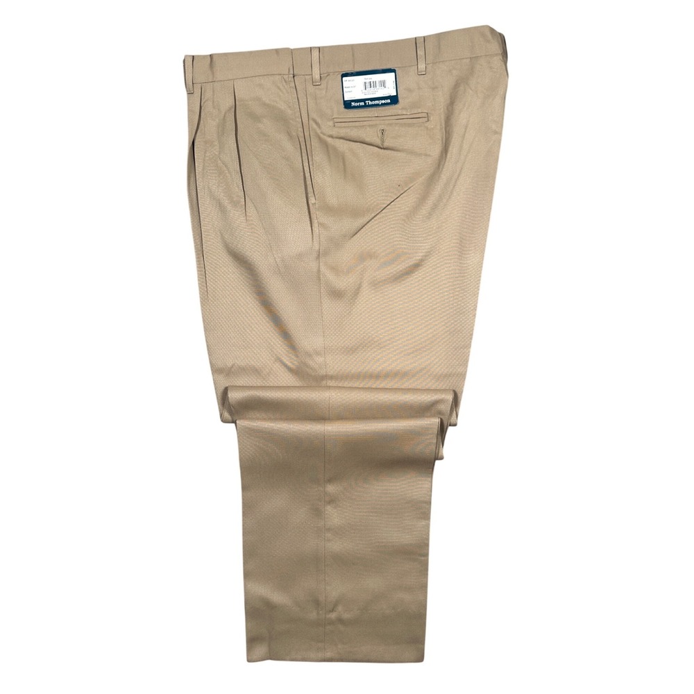Norm Thompson Pleated Dress Pants Mens 44L Tan New Microfiber AUSP Made in USA